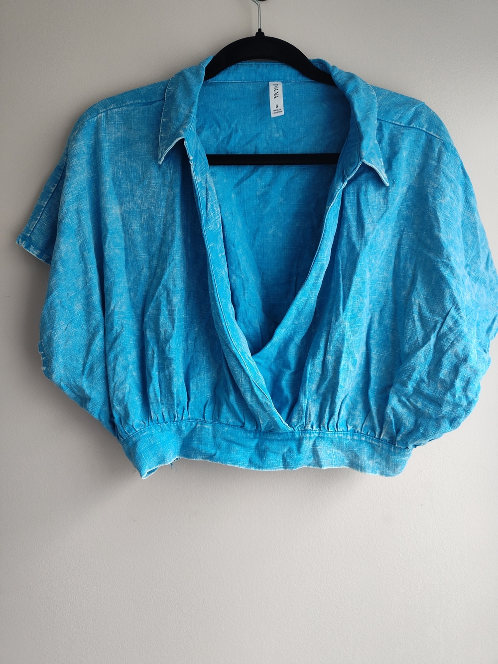 Zenana Outfitters Turquoise Cropped V-Neck Wrap Top